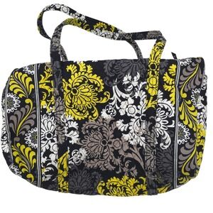 Vera Bradley Yellow Black Baroque Quilted Duffle Weekend Bag